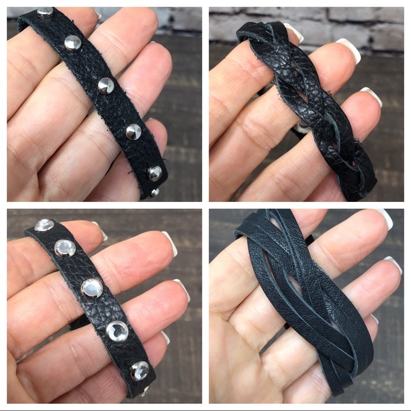 Boho Full-grain Black Leather Bracelet - Picture 3 of 8